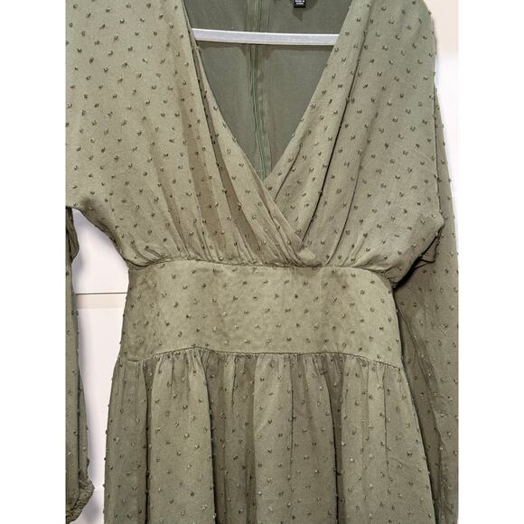 LuLus Boho Rayon Mini Dress Olive Green Dot Women's Size Small - Picture 4 of 15
